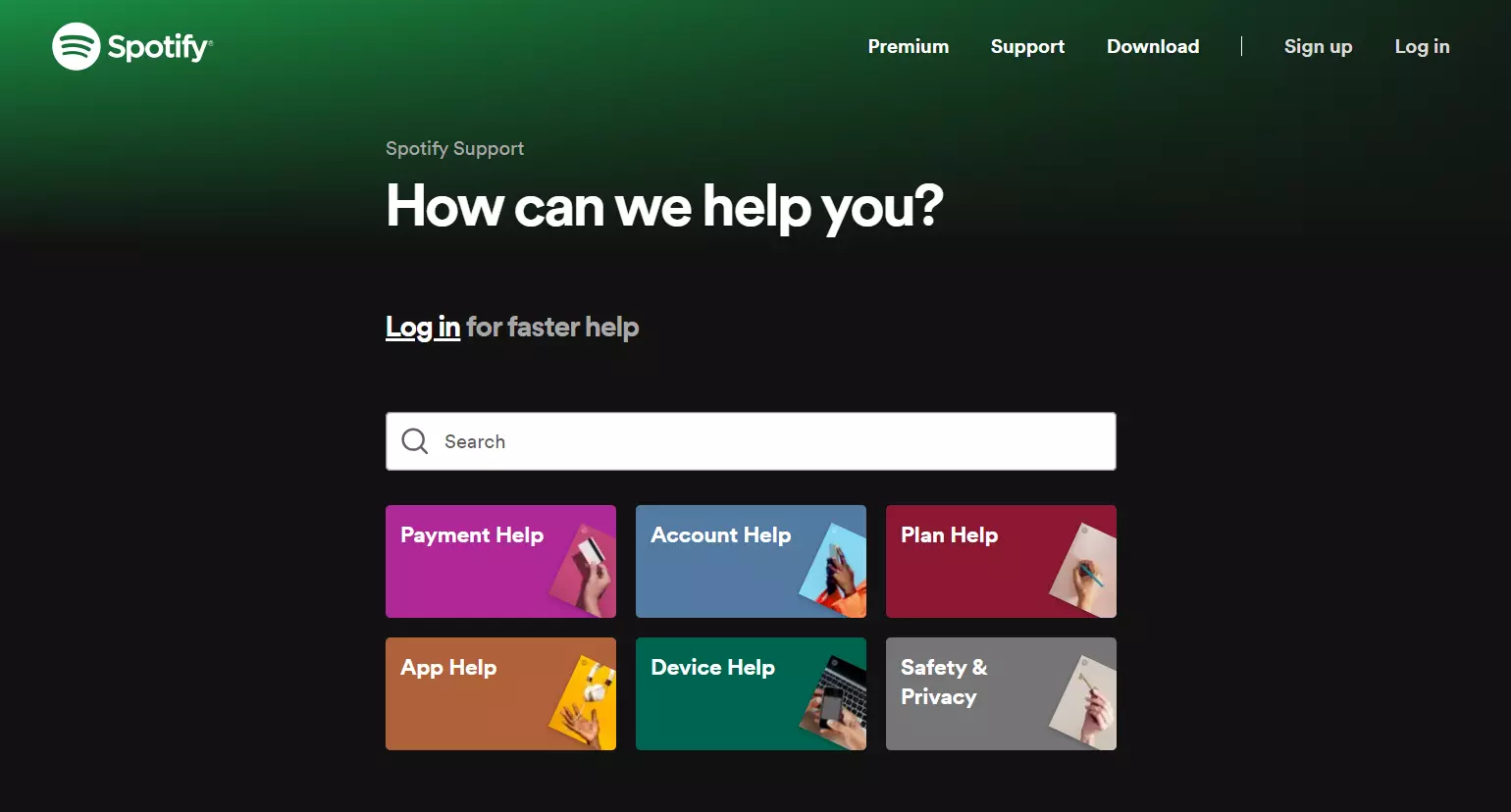 Pagina di supporto di Spotify