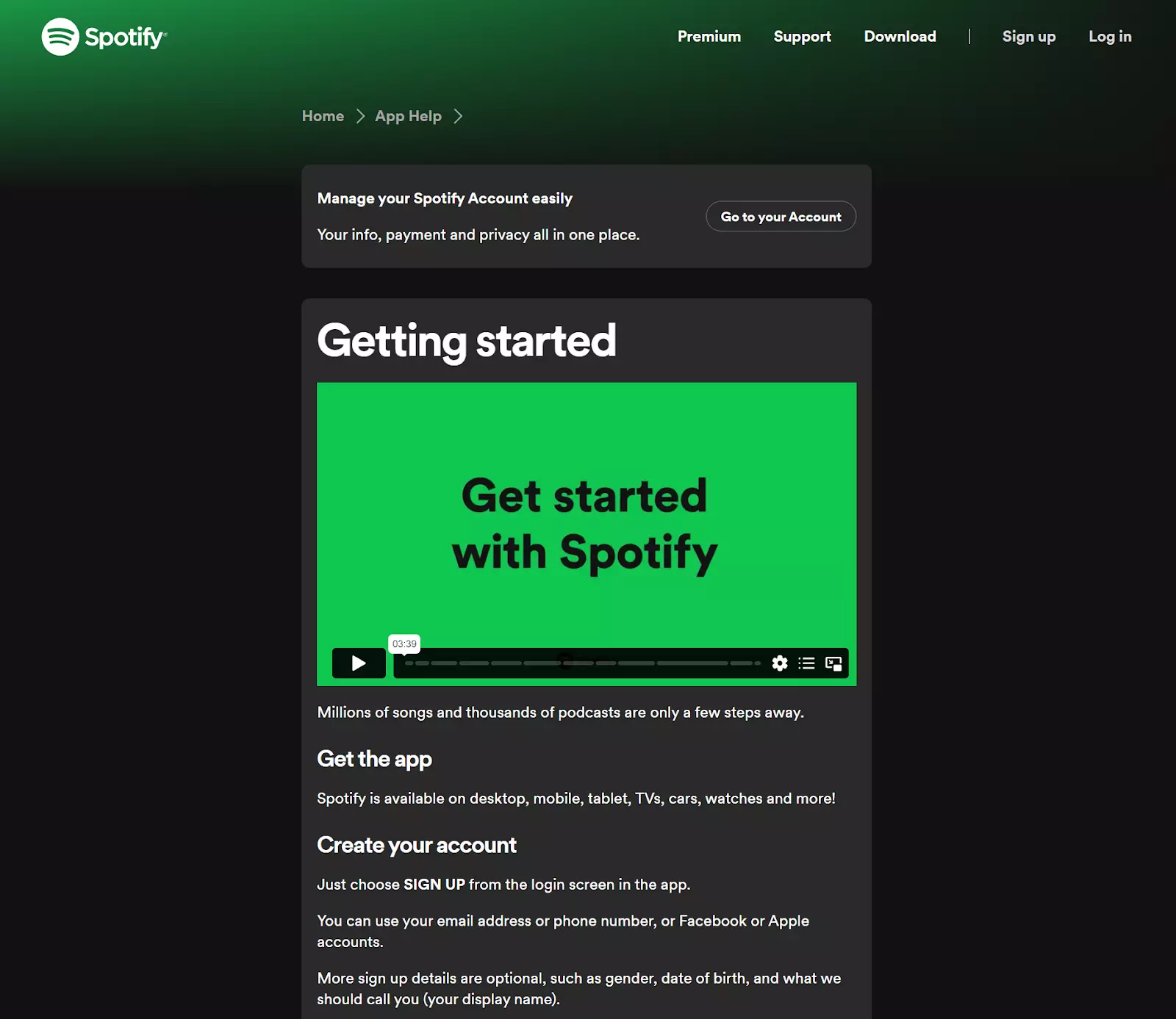 Esempio di knowledge base video Spotify