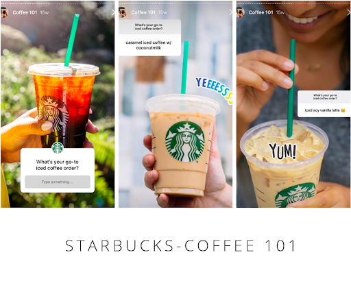 Storie di Instagram di Starbucks che chiedono ai clienti quale caffè freddo preferiscono