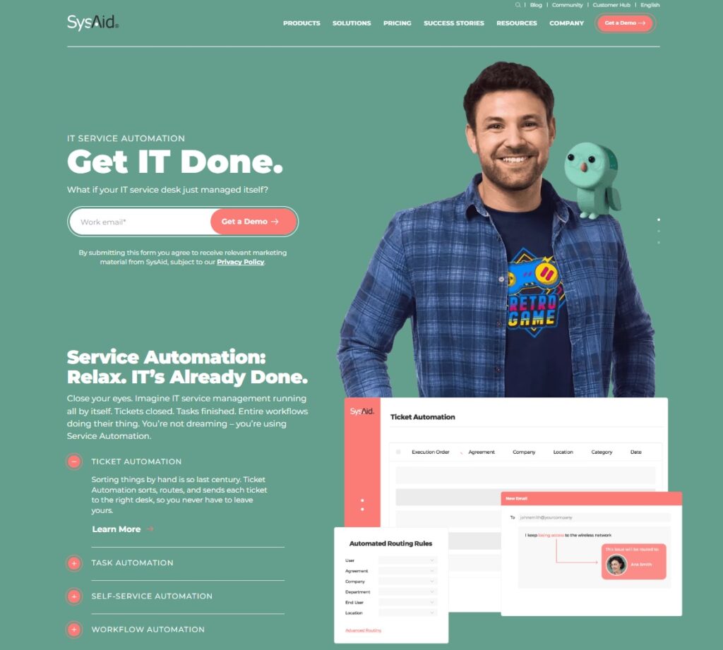 Immagine della pagina iniziale di SysAid - software di gestione dei servizi all-in-one per i professionisti IT