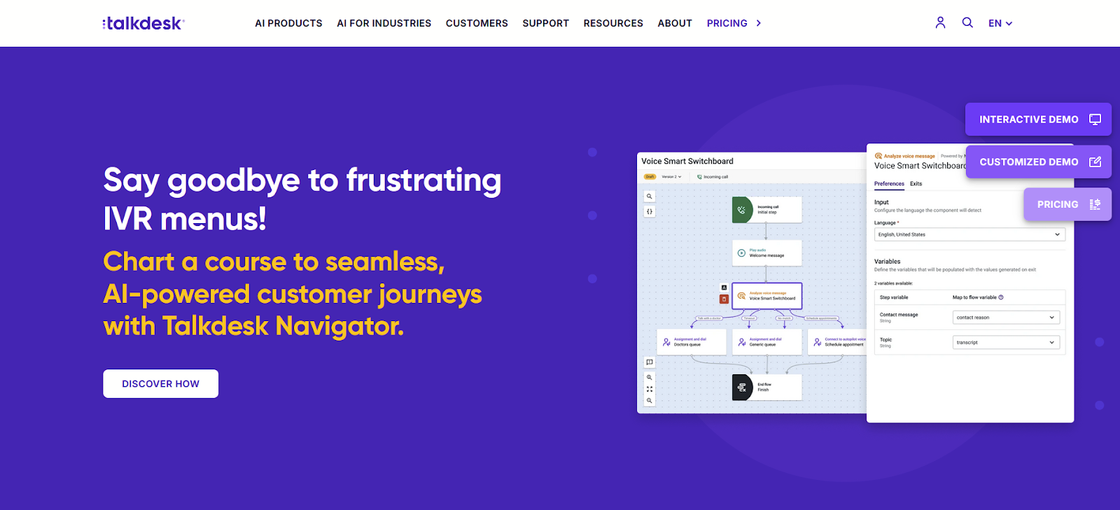Homepage del software di call center Talkdesk