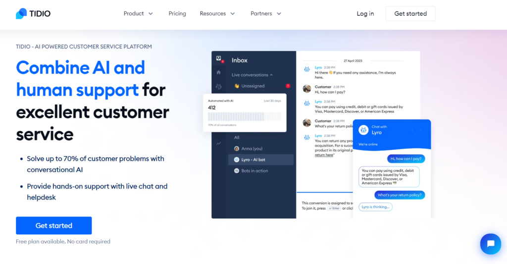 Homepage di Tidio - software di live chat per la crescita dell'ecommerce