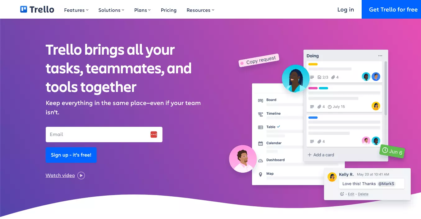 La home page di Trello - mantieni il tuo lavoro organizzato e traccia le attività individuali da una piattaforma.