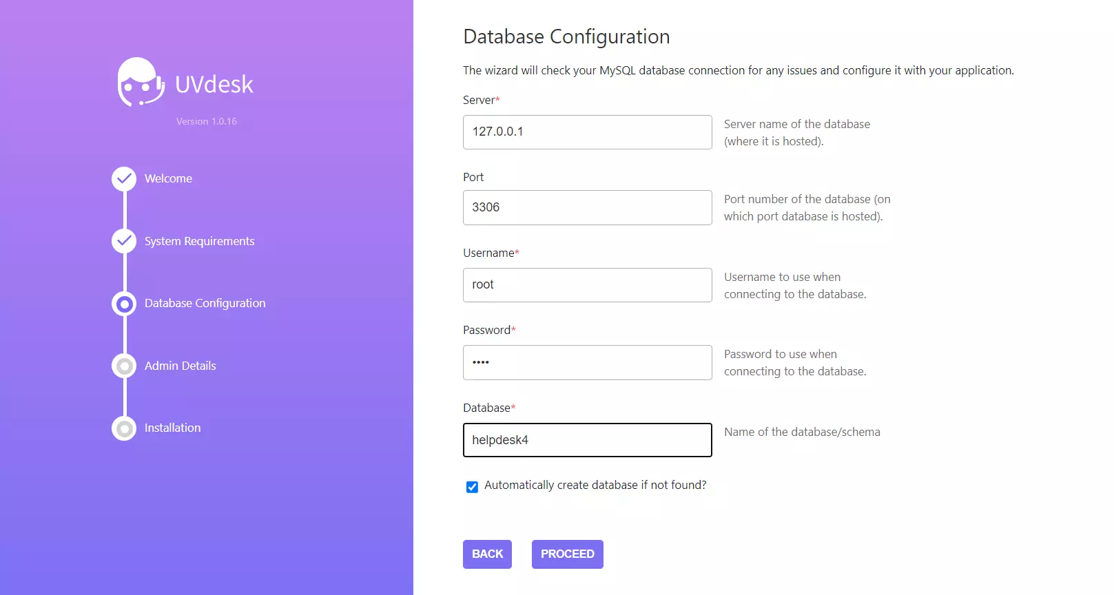 Un esempio della procedura guidata di installazione di UVdesk