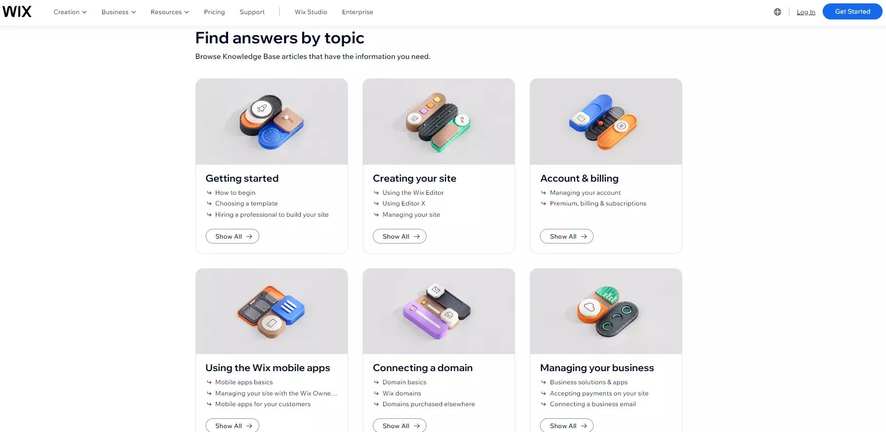 Categorizzazione della knowledge base di Wix