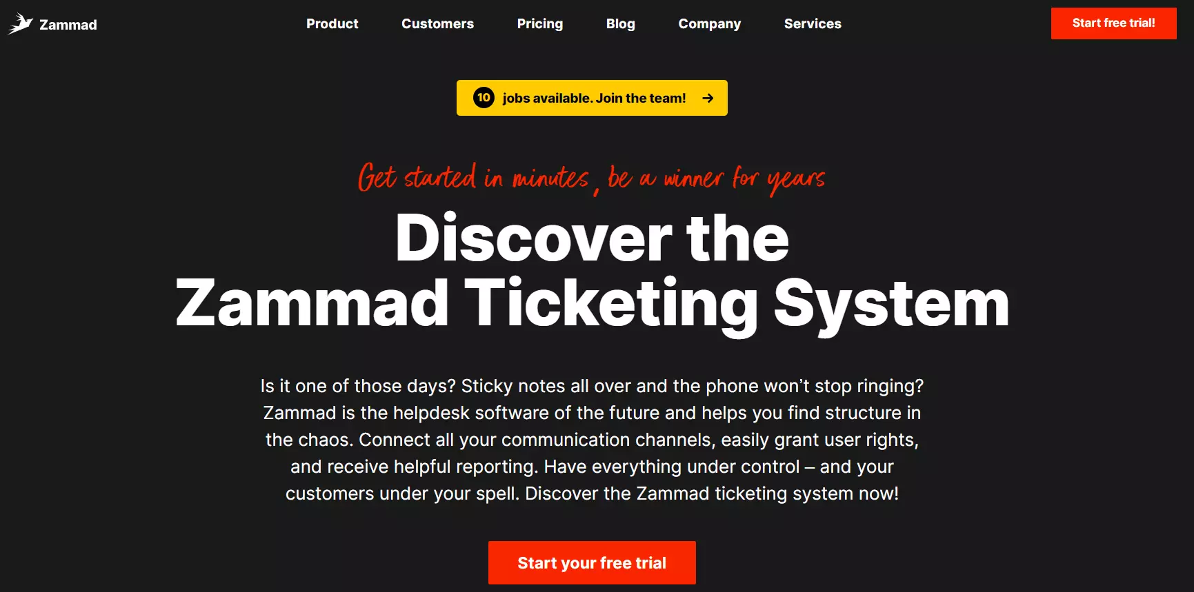 Homepage di Zammad - Sistema di ticketing unificato open source