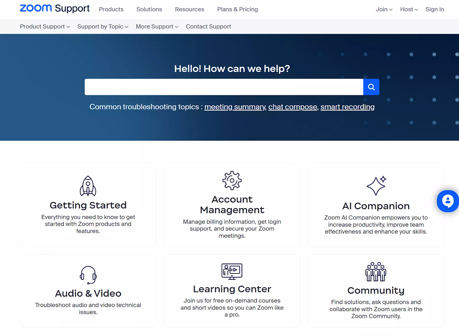 Pagina della base di conoscenza di Zoom