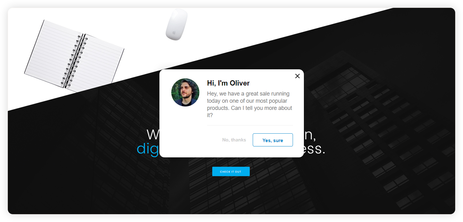 Esempio di un invito di chat proattivo enterprise