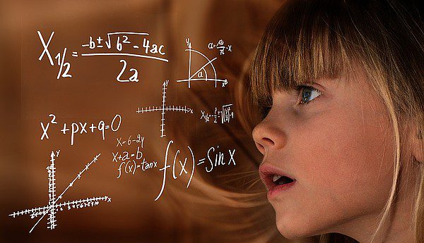 Girl with mathematical formulas