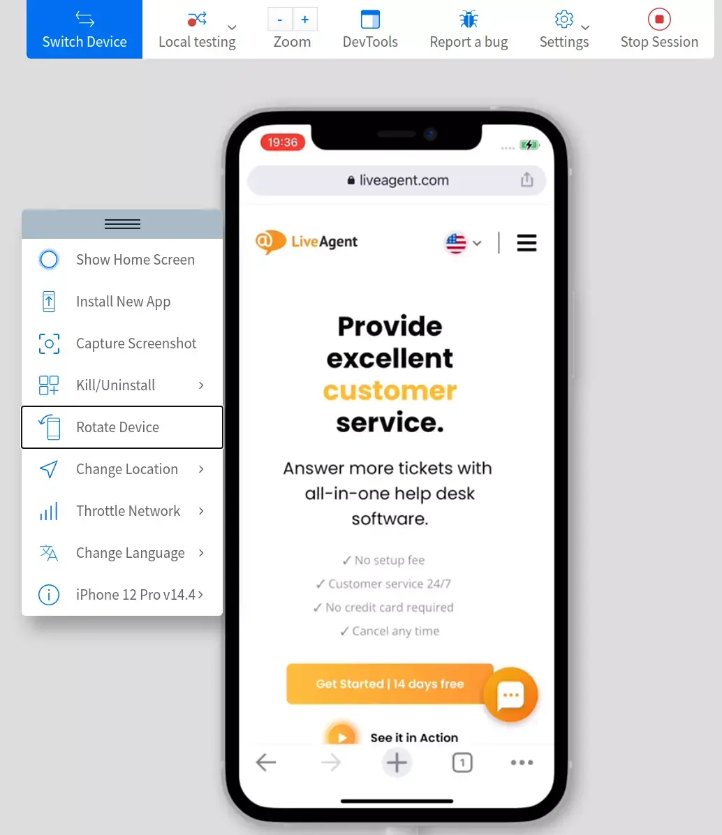 Simulazione della pagina BrowserStack