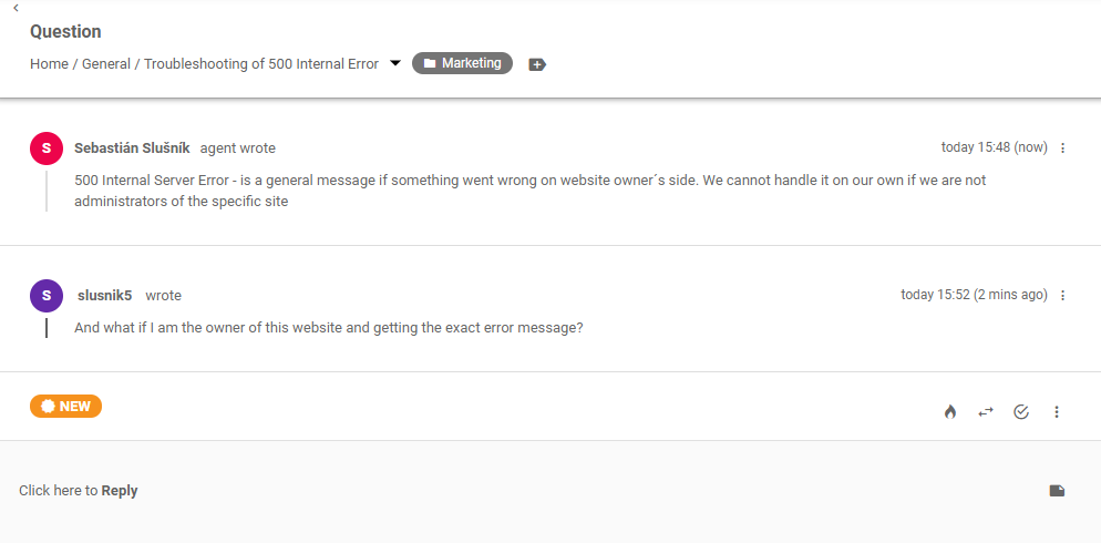 Ticket del forum dei clienti in LiveAgent