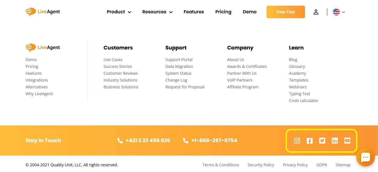 Esempio di icone social - LiveAgent