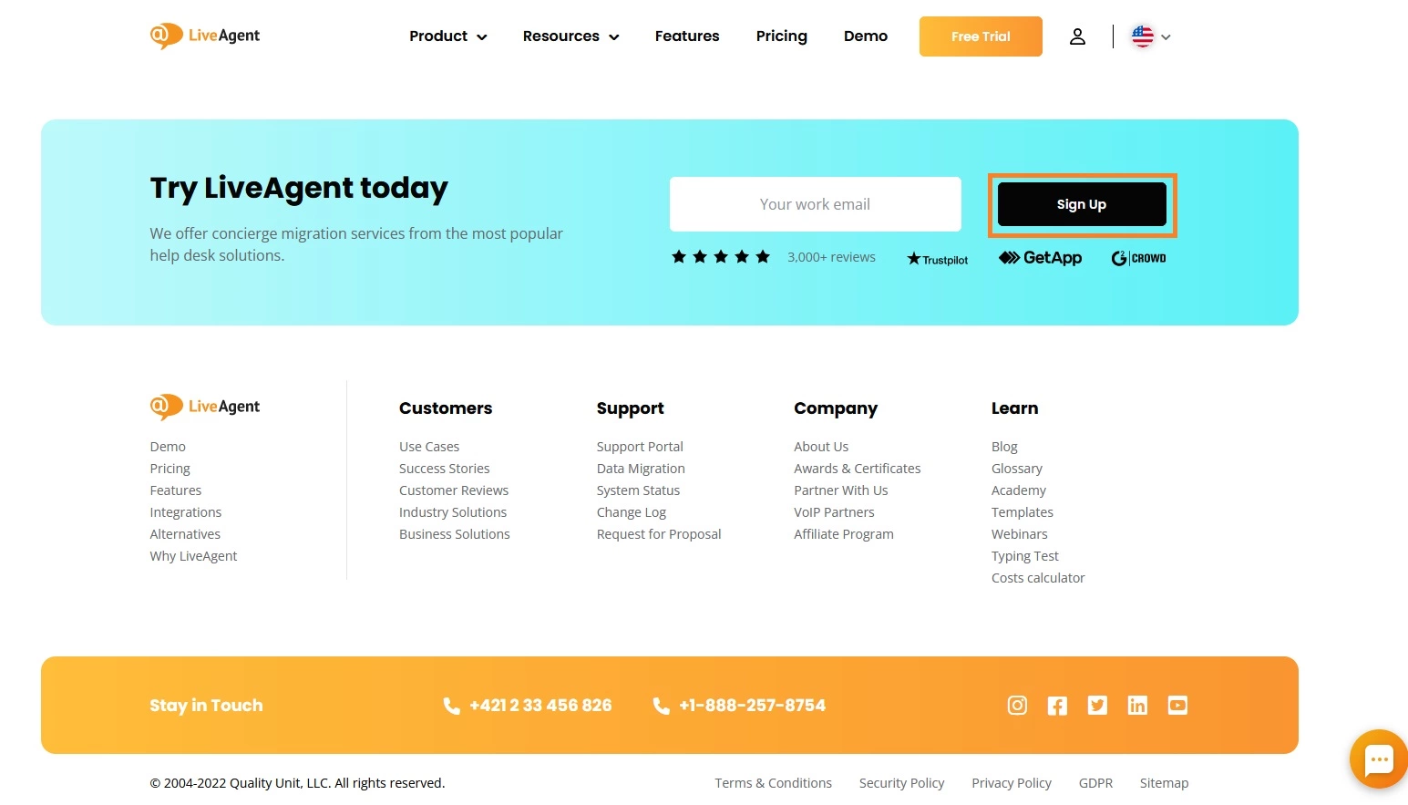 Opzione di iscrizione di LiveAgent