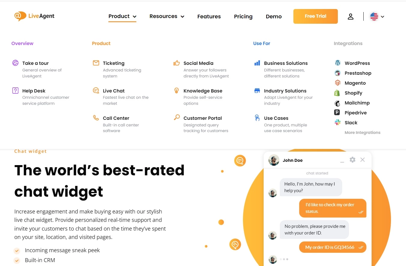 Navigazione del prodotto LiveAgent
