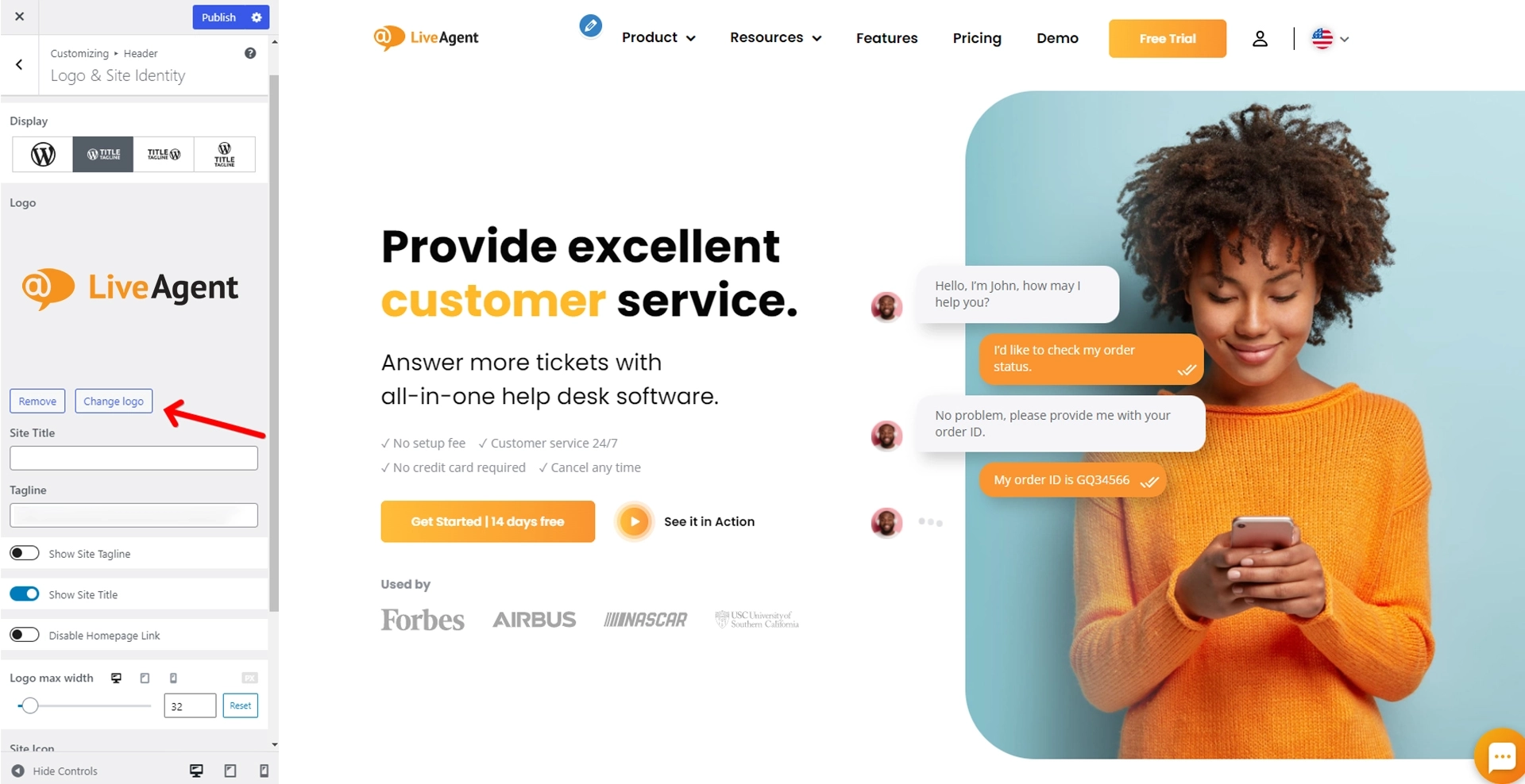 Collegamento del logo dell'intestazione alla home page
