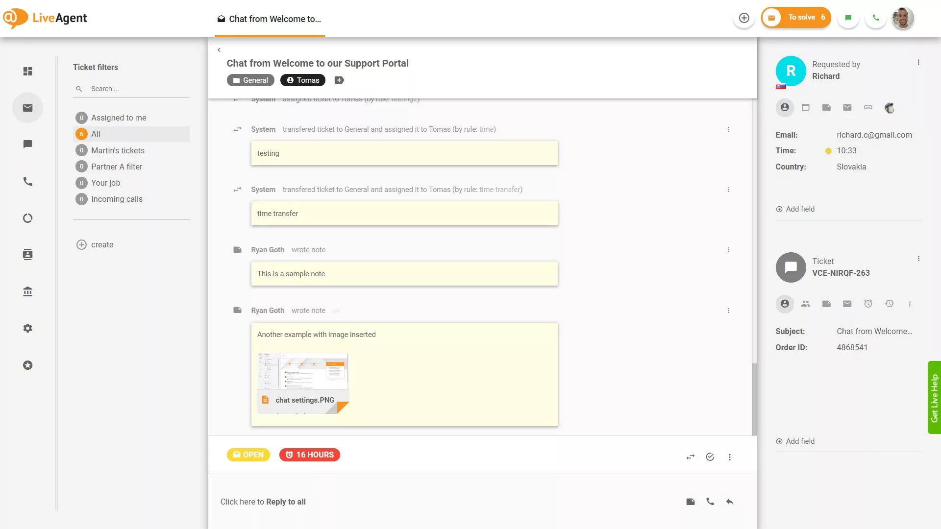 Note all'interno del ticket in LiveAgent