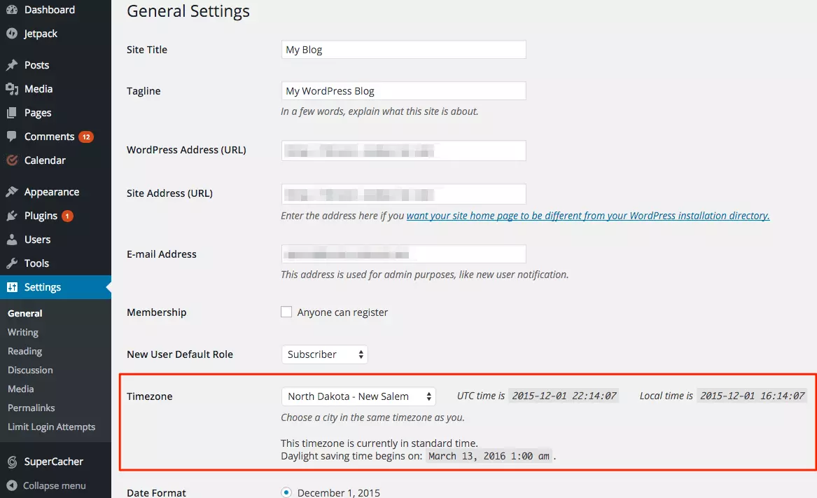 Impostazioni del fuso orario di WordPress