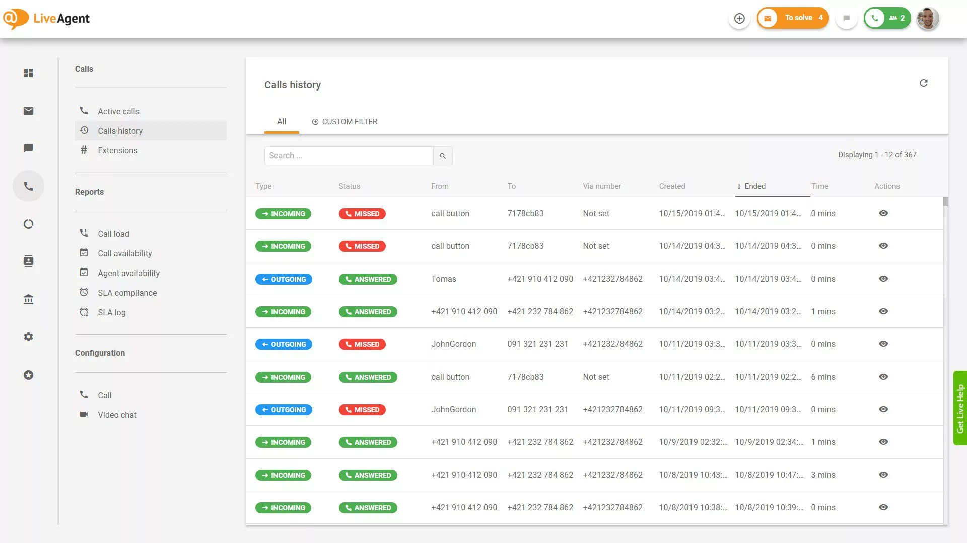 Panoramica del call center di LiveAgent