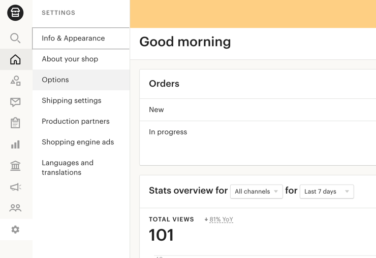 Dashboard di Etsy Shop Manager