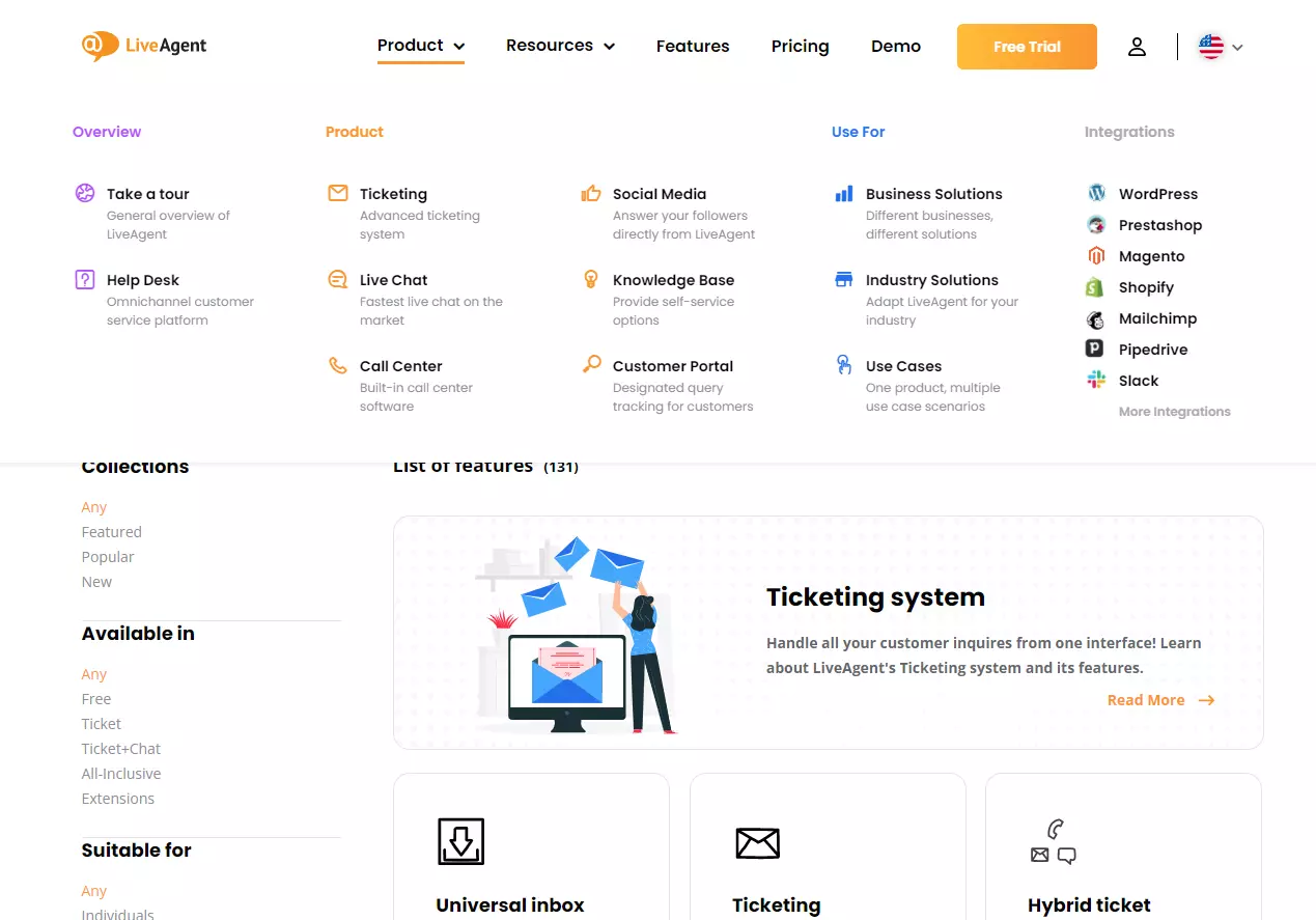 Intestazione principale e laterale di LiveAgent