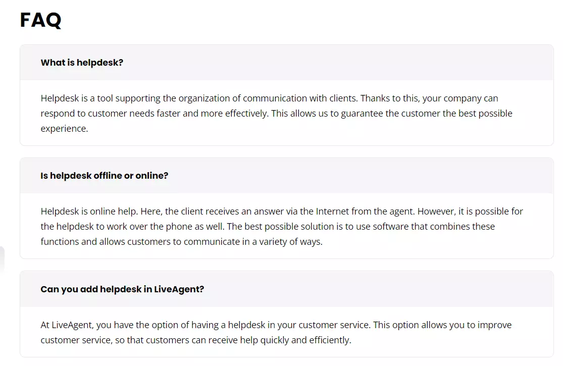 Esempio di FAQ di LiveAgent