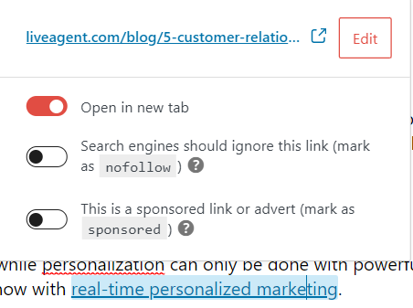 Esempio di link interno Liveagent