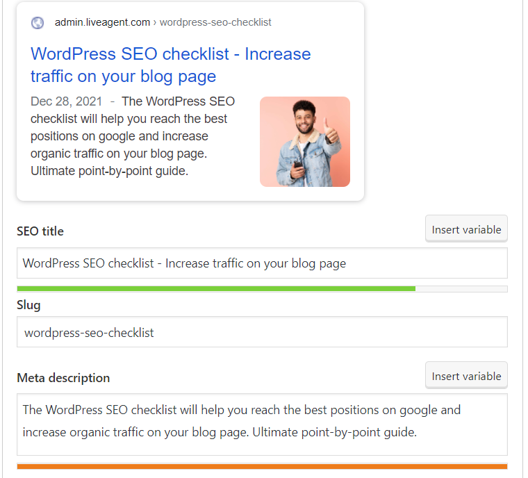 Compila l'esempio di titolo SEO e meta description