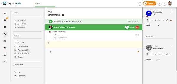 Chiamate interne in corso di LiveAgent