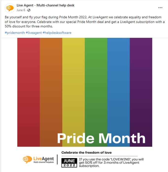 Offerta sconto pride month di LiveAgent