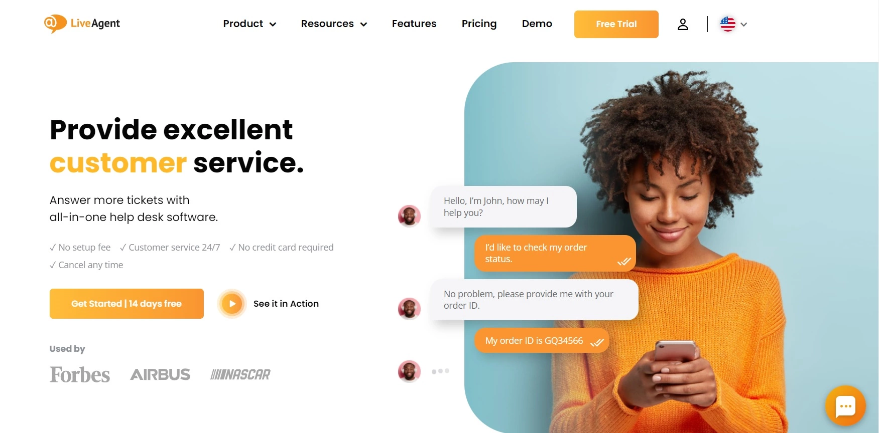 Homepage di LiveAgent