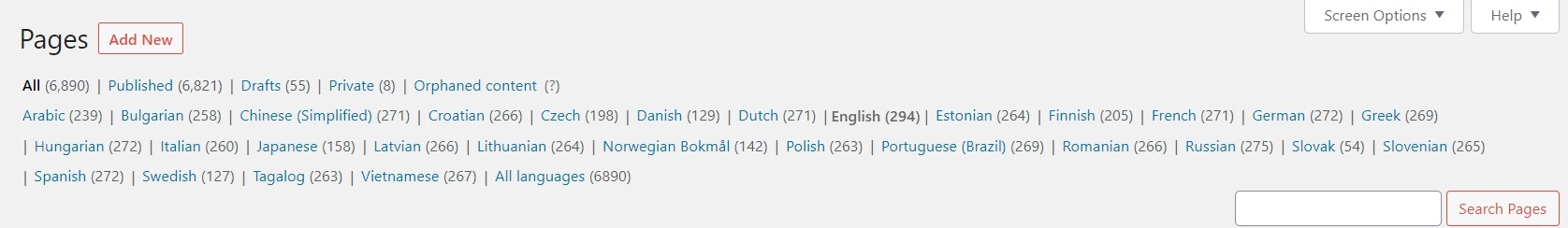 Esempio di lingue WP
