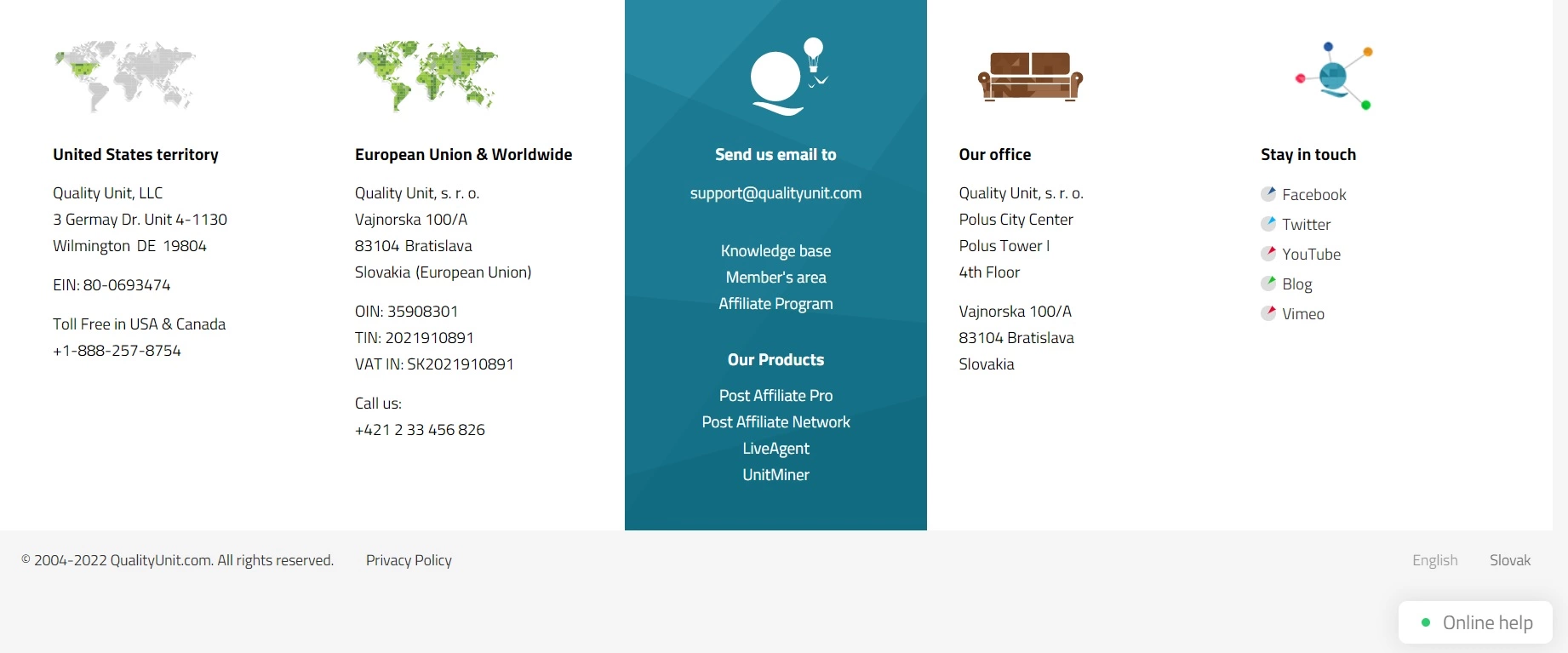 Pagina Contattaci Quality Unit