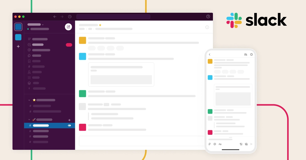 Mockup delle funzionalità di Slack