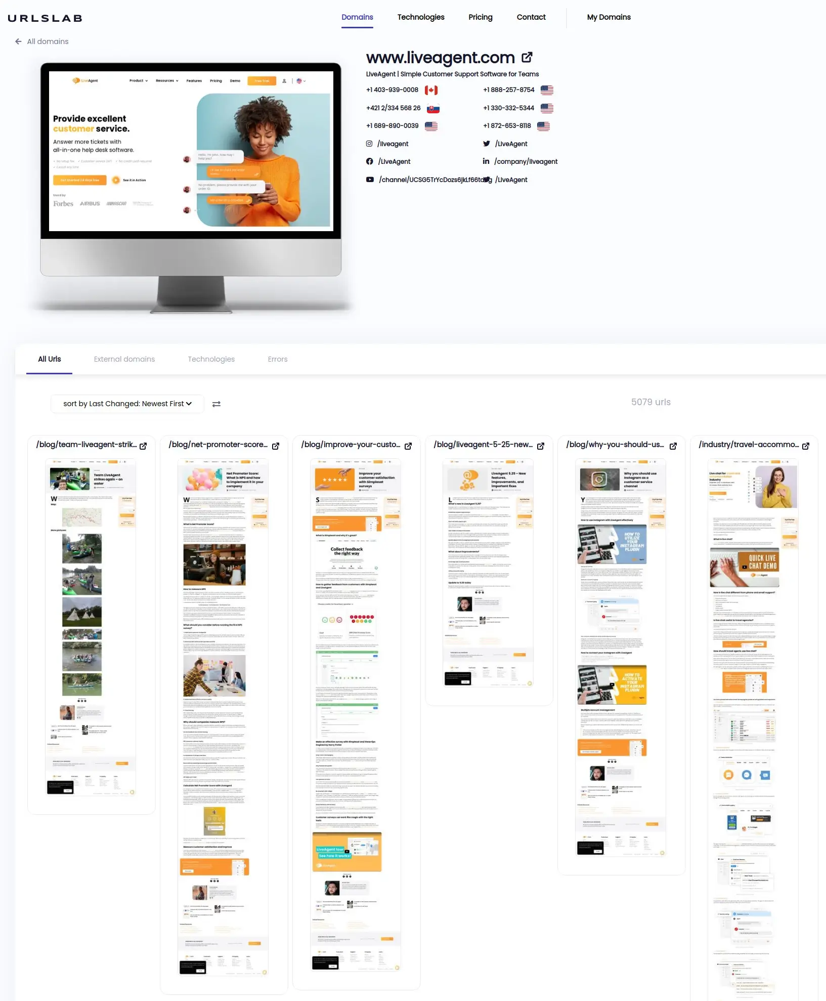 Revisione visiva rapida degli screenshot del sito web