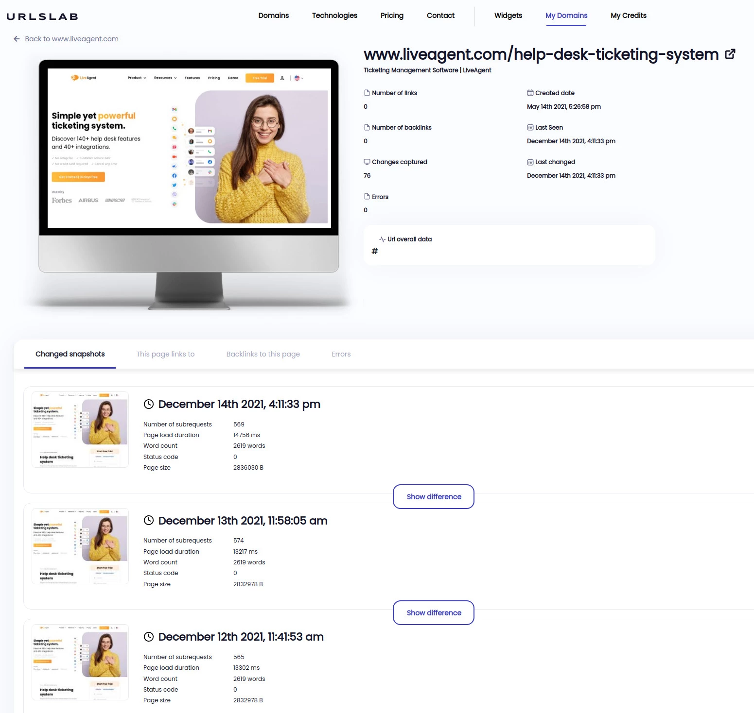 Ottieni uno screenshot di ogni pagina del tuo sito web ogni giorno