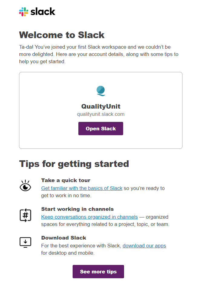 Benvenuto a Quality Unit Slack