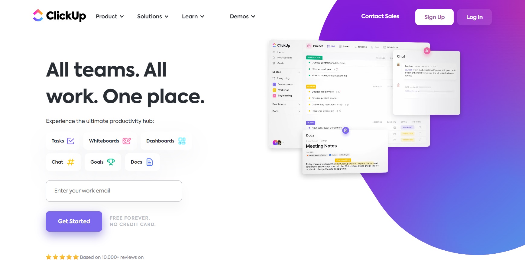 La home page di ClickUp - pianifica, traccia e gestisci facilmente i tuoi progetti da un unico posto.