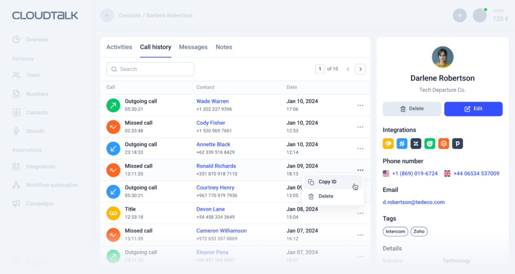 Interfaccia utente CloudTalk