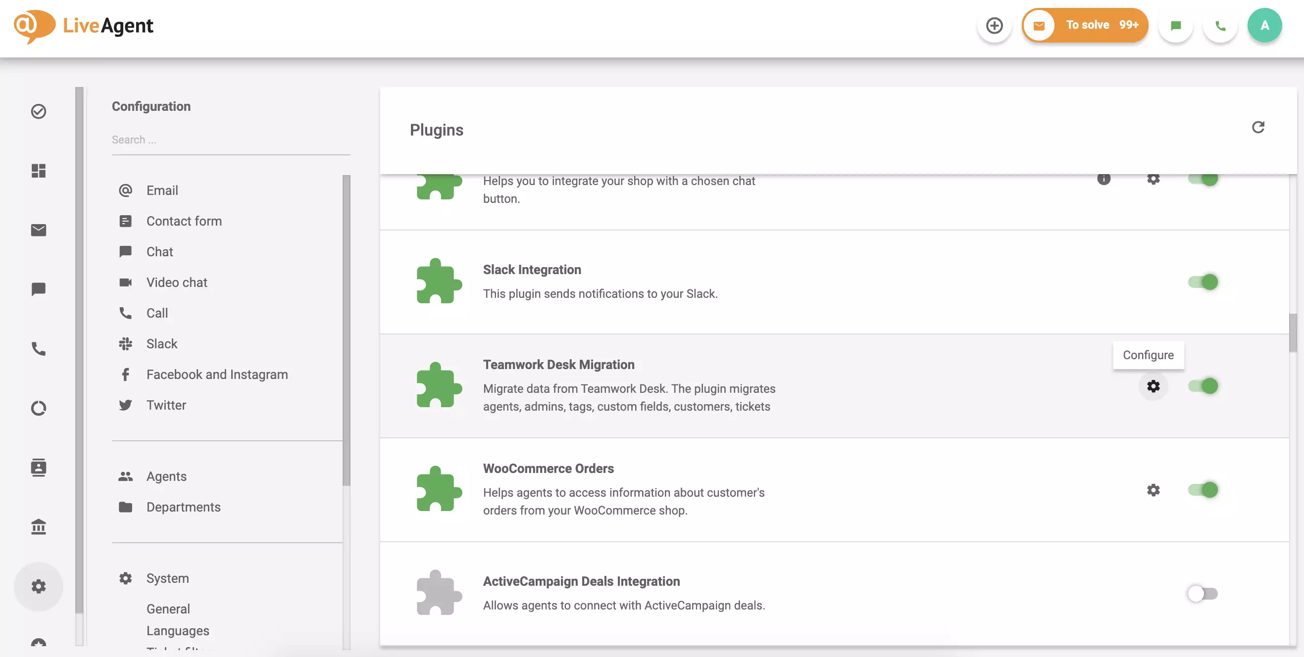 Clicca su configurazione nel plugin attivo