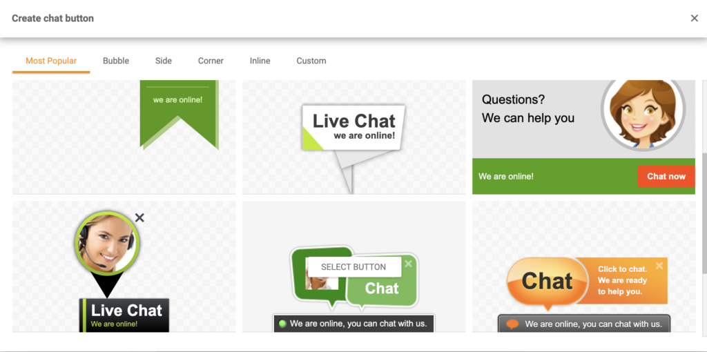 Crea finestra del pulsante chat su LiveAgent