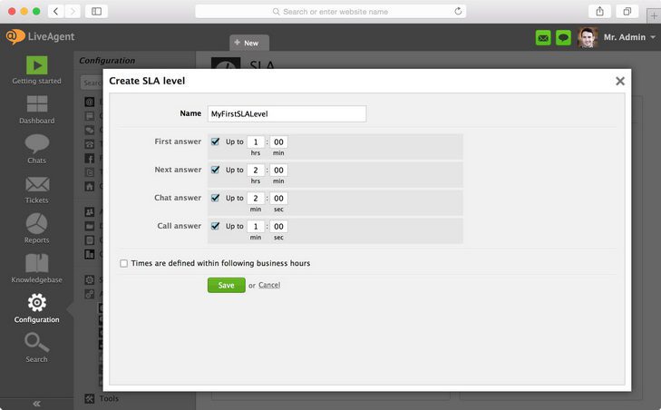 Come creare un livello SLA e definire le azioni desiderate