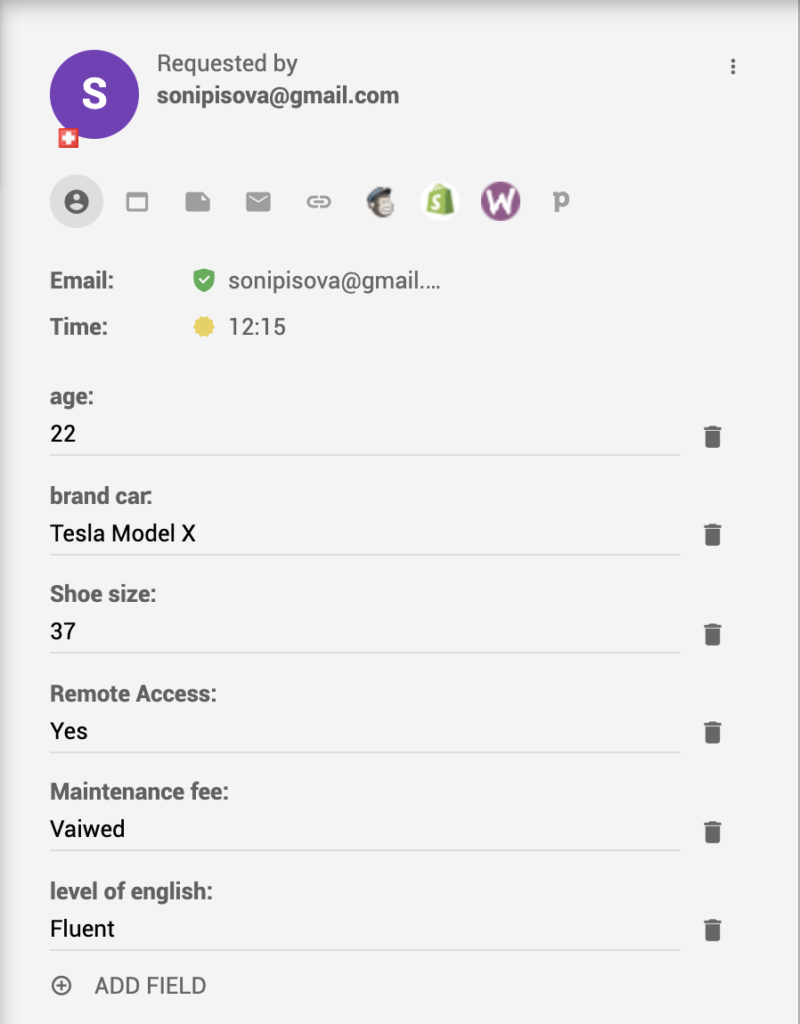 Esempio di disposizione della chiamata CRM