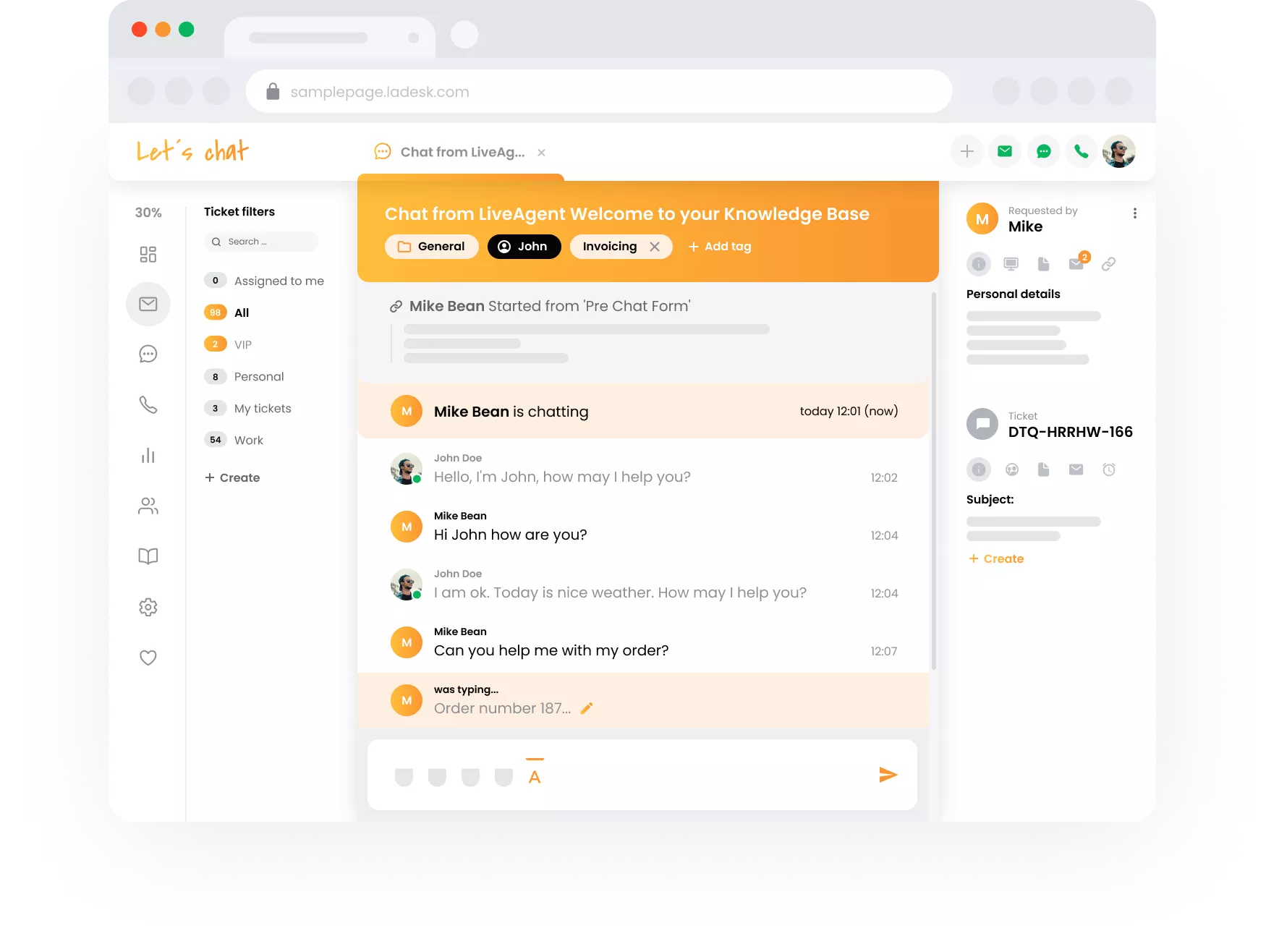 Anteprima di digitazione in tempo reale di LiveAgent