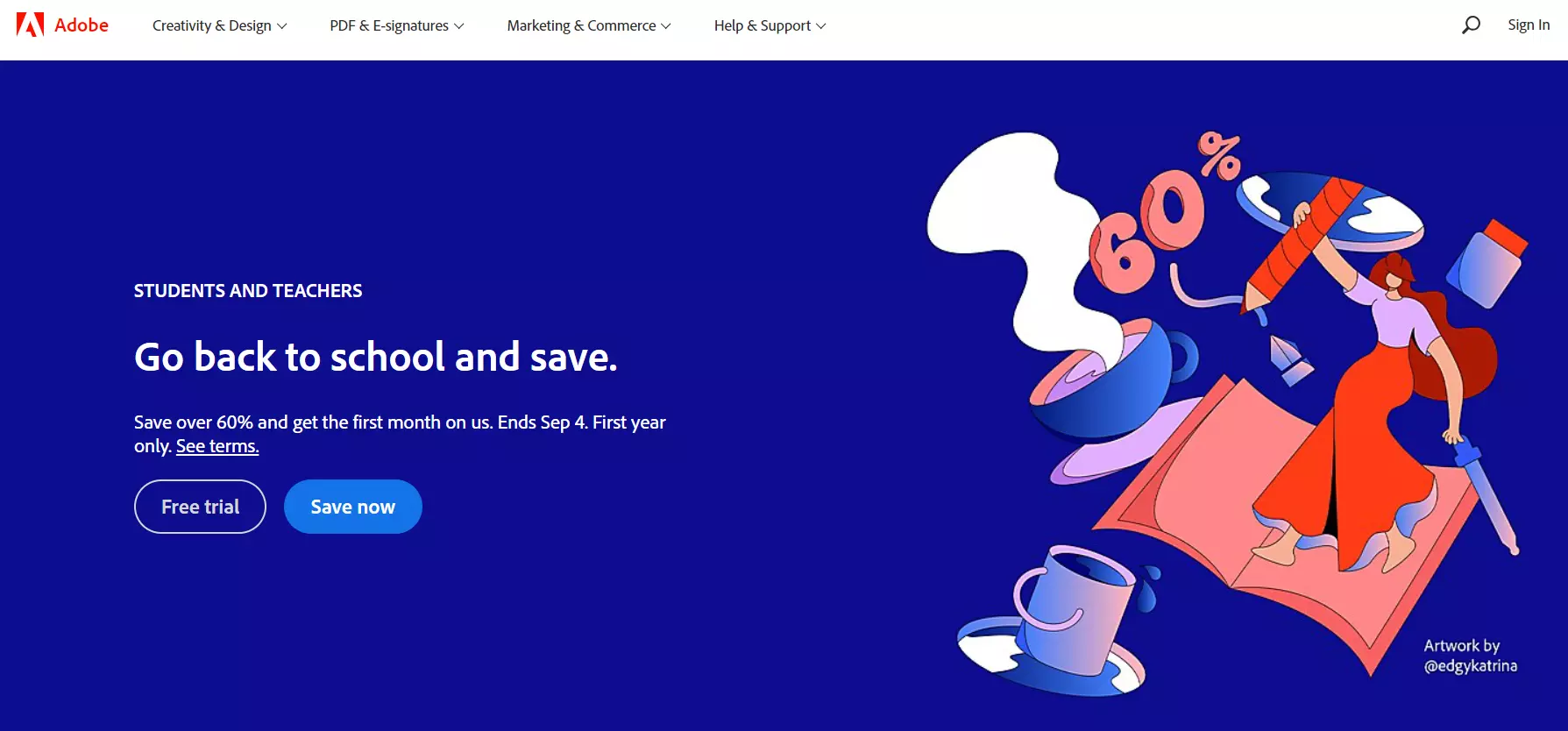 Pagina iniziale di Adobe che mostra il loro sistema di gestione dei contenuti.
