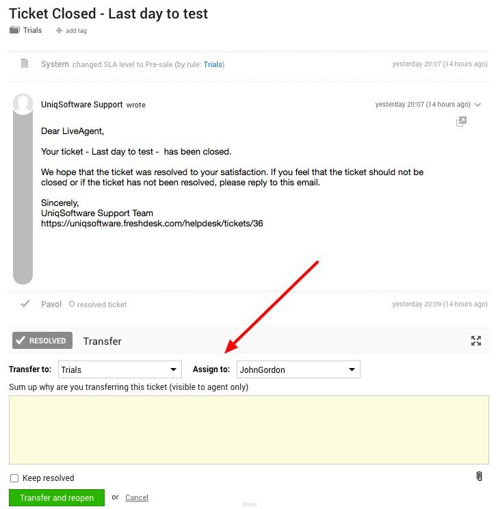 Funzione di assegnazione dei ticket di LiveAgent