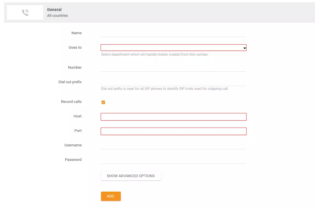 Configurazione informazioni di chiamata