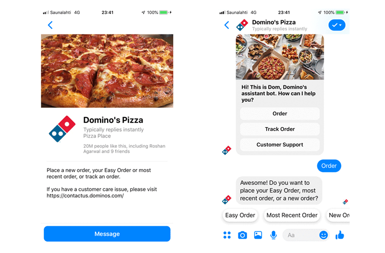 Live chat Domino's Pizza su Messenger per ordinare