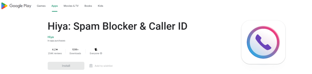 Sito web Hiya: Spam Blocker & Caller ID Google Play