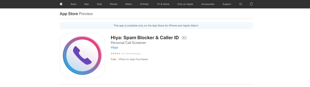 Sito web Hiya: Spam Blocker & Caller ID App Store