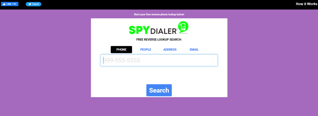 Homepage di Spy Dialer